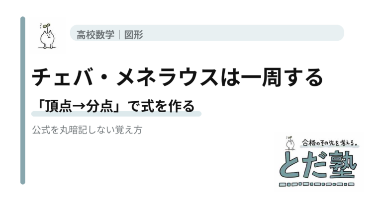 チェバの定理とメネラウスの定理を三角形を一周する考え方で覚える高校数学の記事