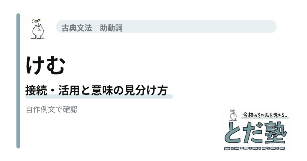 古文助動詞「けむ」の意味と見分け方｜過去推量・過去の原因推量の解説用アイキャッチ