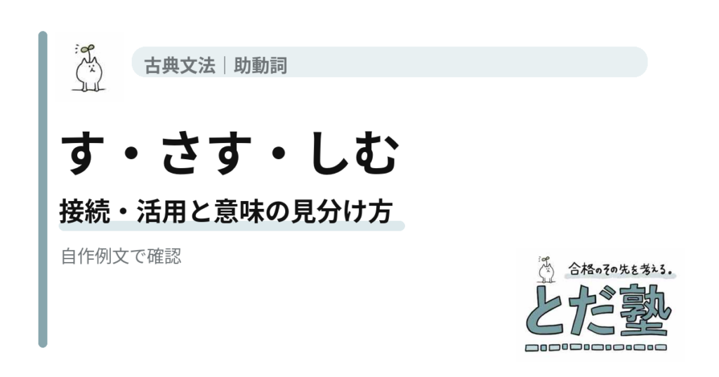 古文助動詞「す・さす・しむ」｜使役と尊敬は主語で見分けるの解説用アイキャッチ