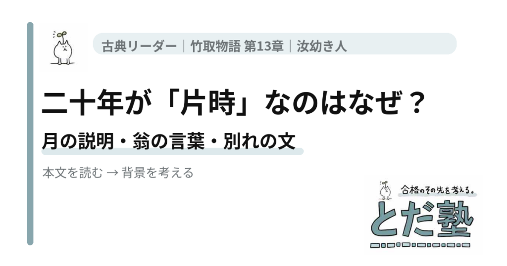 竹取物語第13章「汝幼き人」。二十年が「片時」なのはなぜ？。記事のアイキャッチ